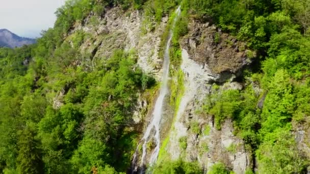 在博尔若米的瀑布在夏天的空中观看 从王座俯瞰高山瀑布 — 图库视频影像