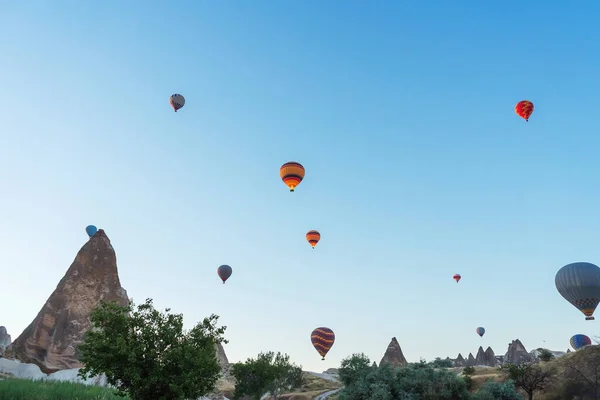 Balloons Background Blue Sky Clouds Balloons Sky Cappadocia Turkey Texture — Fotografia de Stock