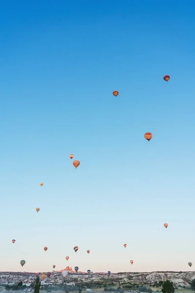 Balloons Background Blue Sky Clouds Balloons Sky Cappadocia Turkey Texture — Stockfoto