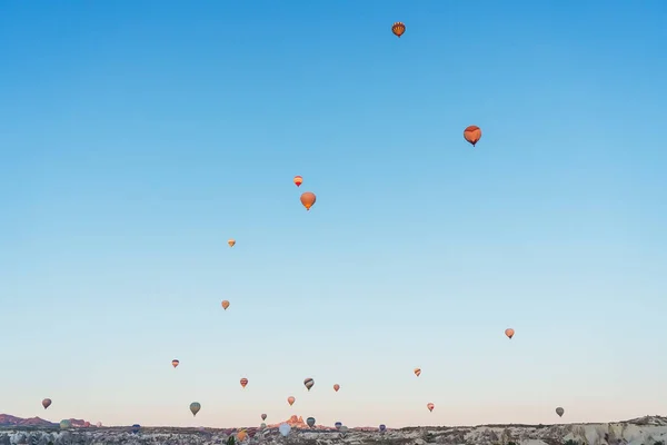 Balloons Background Blue Sky Clouds Balloons Sky Cappadocia Turkey Texture — Stockfoto