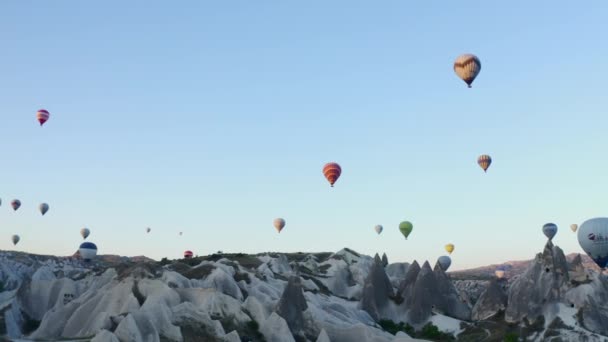 Cappadocia Turkey 2019 Πετώντας Μπαλόνια Πάνω Από Την Κοιλάδα Του — Αρχείο Βίντεο