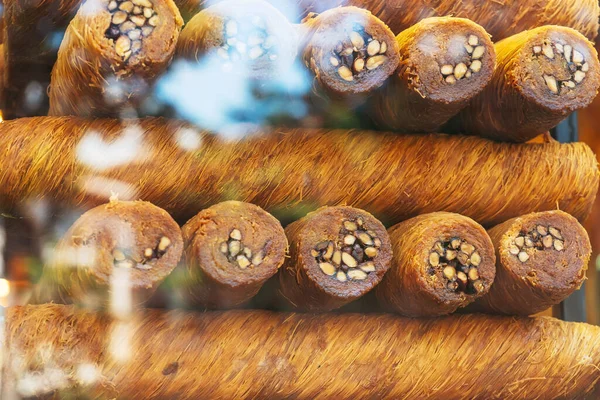 Turkish Sweetness Form Sausage Nuts Close Sweets Market Istanbul Turkey —  Fotos de Stock