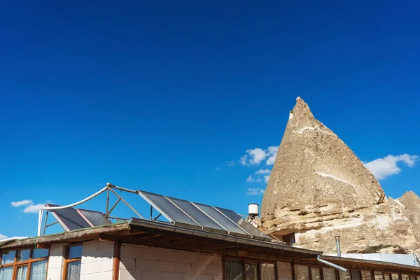 Solar water heater panels on the roof in Turkey in Cappadocia. Eco-friendly heaters