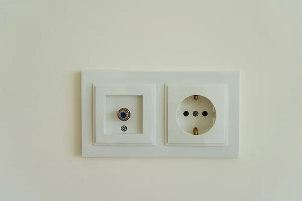 Electric Socket White Background Connection Center Internet Television Electrical Appliances — Zdjęcie stockowe