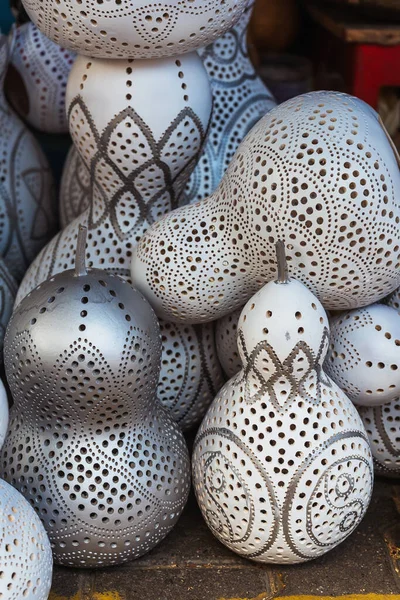 Decorative Pumpkin Pods Perforation Silver White Dried Gourd Lamps Turkey — Stock Photo, Image