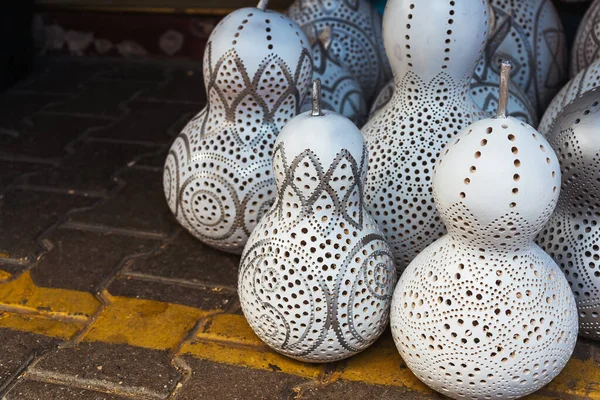 Decorative Pumpkin Pods Perforation Silver White Dried Gourd Lamps Turkey — Stock Photo, Image