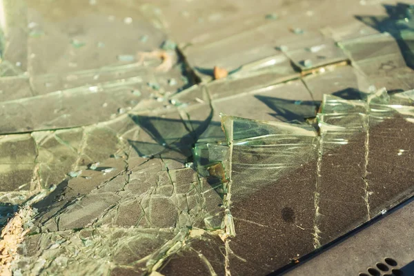 Large Crack Windshield Car Stone Hitting Windshield Car Damaged Glass — Stock Photo, Image