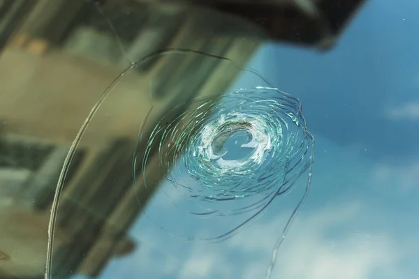 Large Crack Windshield Car Stone Hitting Windshield Car Damaged Glass — 스톡 사진