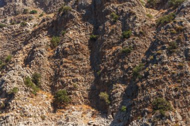 Sharp cliffs on the coast of Antalya. The texture of an acute cliff on the Turkish coast.