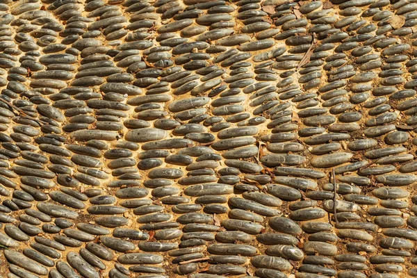 Texture Stonework Sidewalk Stones Laid Out Hand Road Small Stones — Stock Fotó