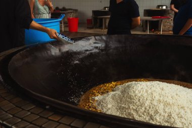 uzbek plov in tashkent. cooking pilaf in the tourist place of uzbekistan