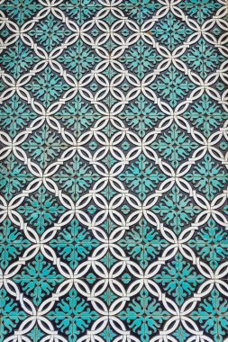 national patterns in the architecture of uzbekistan. photograph of a wall in a Tashkent mosque. national wall decoration with blue tiles in uzbekistan