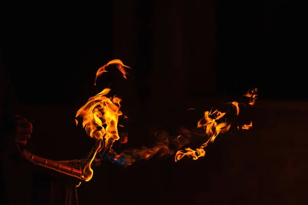 Orange Fire Homemade Flamethrower Burning Kerosene Pressure Burning Torch Hand — Zdjęcie stockowe