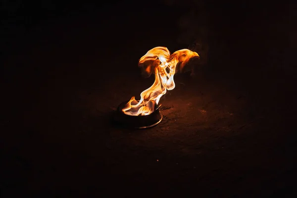 Orange Fire Dark Background Burning Kerosene Iron Plate Burning Torch — Foto de Stock