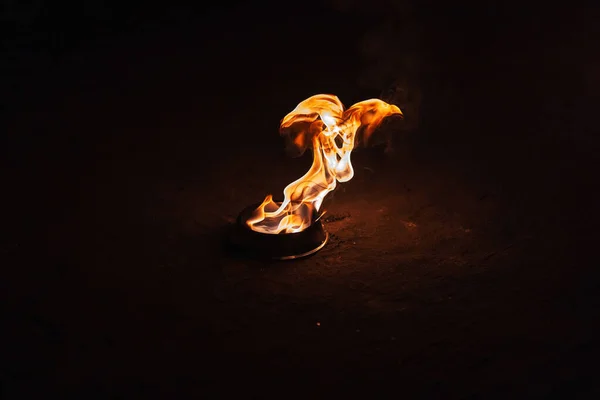 Orange Fire Dark Background Burning Kerosene Iron Plate Burning Torch — Foto Stock