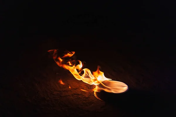 Orange Fire Dark Background Burning Kerosene Iron Plate Burning Torch — Stockfoto