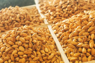 texture from almonds on the market in tashkent. unpeeled almonds at the bazaar in uzbekistan