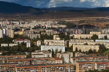 Concrete high-rise buildings on a hill in Tbilisi. A poor area in the Georgian city of Tbilisi.