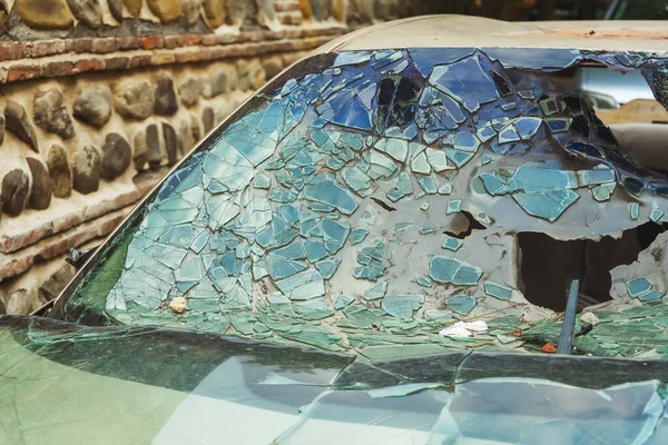 Broken Car Windshield Accident Car Hit Man High Speed Huge — 스톡 사진