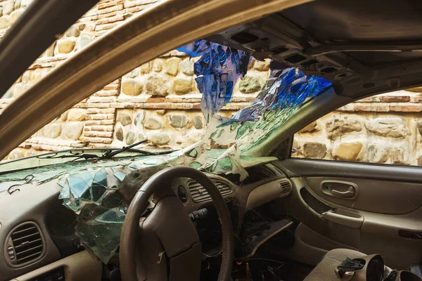 Broken Car Windshield Accident Car Hit Man High Speed Huge — Foto Stock