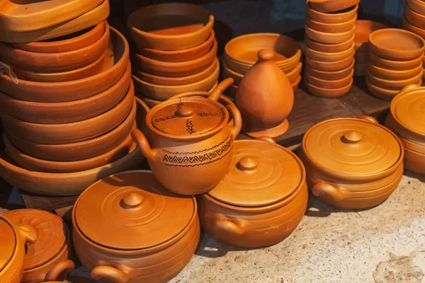 Clay Pots Kharcho Soup Georgia Earthenware Handmade Food Containers Tbilisi — Stockfoto