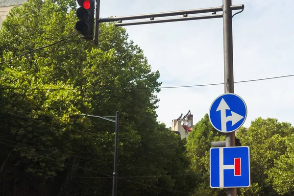 crossroad with traffic light in tbilisi. dead end traffic light sign