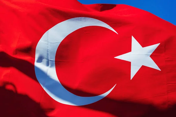 Nahaufnahme Der Türkischen Flagge Flagge Mit Einem Stern Und Einem — Stockfoto