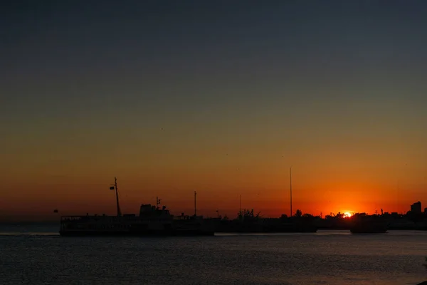 Turkish Ship Sailing Port Istanbul Passenger Yacht Sunset Turkey — Stock Photo, Image