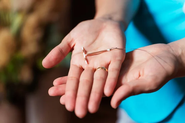 Female Contraceptive Spiral Hands Nurse Device Forbidding Birth Child Woman — Stock Photo, Image