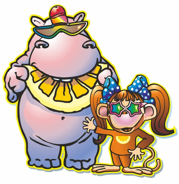 Hippopotame et singe — Image vectorielle