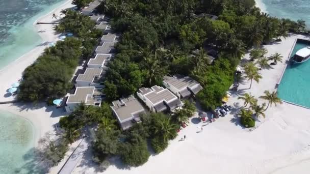 Légi kilátás a trópusi paradicsom sziget öböl borított mészkő fák kristálytiszta strand — Stock videók