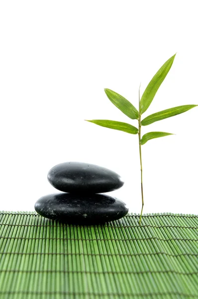 Bamboo leaf with zen stones on — Stock Photo, Image