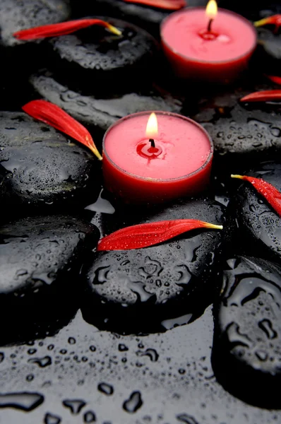 candle with flower petals