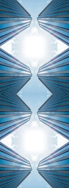 Onderzijde Panoramisch Perspectief Uitzicht Staal Blauw Glas Hoogbouw Wolkenkrabbers Business — Stockfoto