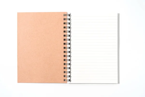 Notebook Espiral Marrom Isolado Vista Background Top Branco — Fotografia de Stock