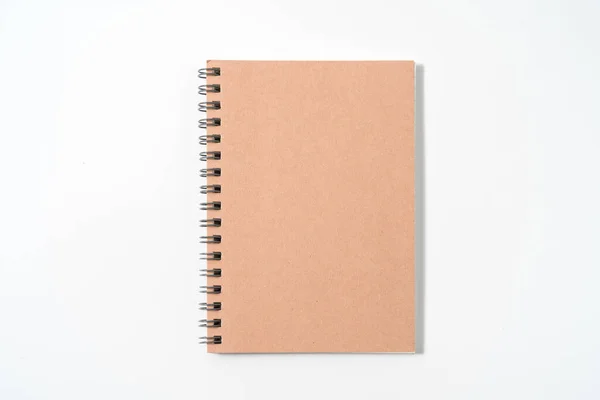Notebook Espiral Marrom Isolado Vista Background Top Branco — Fotografia de Stock