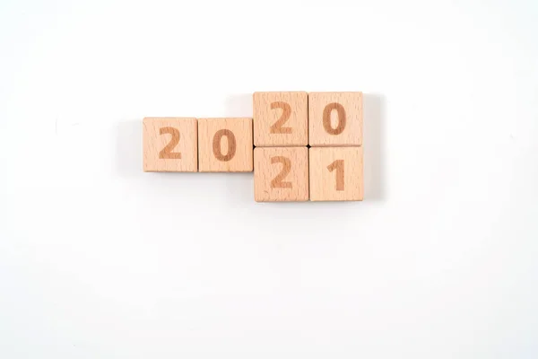 Kostki Drewna Koncepcja Nowego Roku 2020 2021 — Zdjęcie stockowe