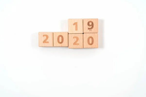 Kostki Drewna Koncepcja Nowego Roku 2019 2020 — Zdjęcie stockowe