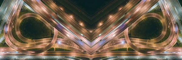 Traffic Concept Image Traffic Circle Roundabout Birds Eye Night View — Stock Photo, Image