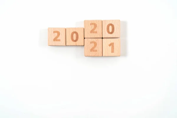 Wood Cubes New Year 2020 2021 Concept — Stock Photo, Image