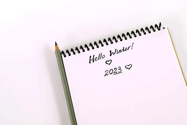 Üdvözöld Telet Kézzel Írott Megjegyzés 2023 Hello Téli Fekete Kézzel — Stock Fotó