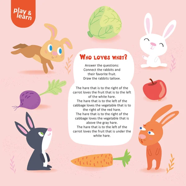 2007 Logic Find Vegetables Rabbits Color Kid Game Printable Worksheet — 스톡 벡터