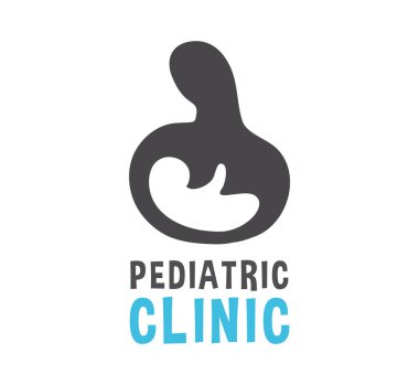 Ana rahmindeki embriyo, Pediatrik Pediatri Kliniği logosu. Tek renkli Siyah-Beyaz Görüntü ve Hastane Amblemi. Çocuk Tıp Merkezi Düz Vektör İllüstrasyonunun Modern Reklamları