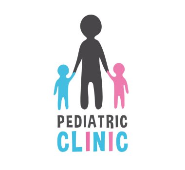 Aile Pediatri Kliniği Logosu Reklam Sancağı. Siyah Yetişkin ve İki Küçük Pembe ve Mavi Kişi Silueti. Pazarlama Parlak Poster Çocuk Tıp Merkezi Düz Vektör İllüstrasyonu