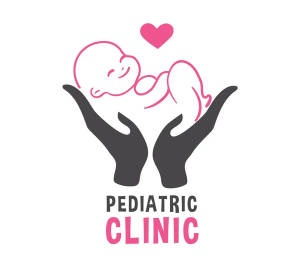 Neonato Mano Cuore Sul Logo Della Clinica Pediatrica Braccio Che — Vettoriale Stock
