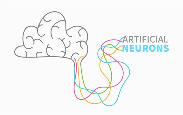 Bannière Neurones Électroniques Artificiels Cérébraux Fil Nerveux Multicolore Mental Humain — Image vectorielle