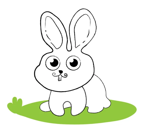 Surprised Bunny Rabbit Sitting Green Grass Comic Style Line Art — Stock Vector