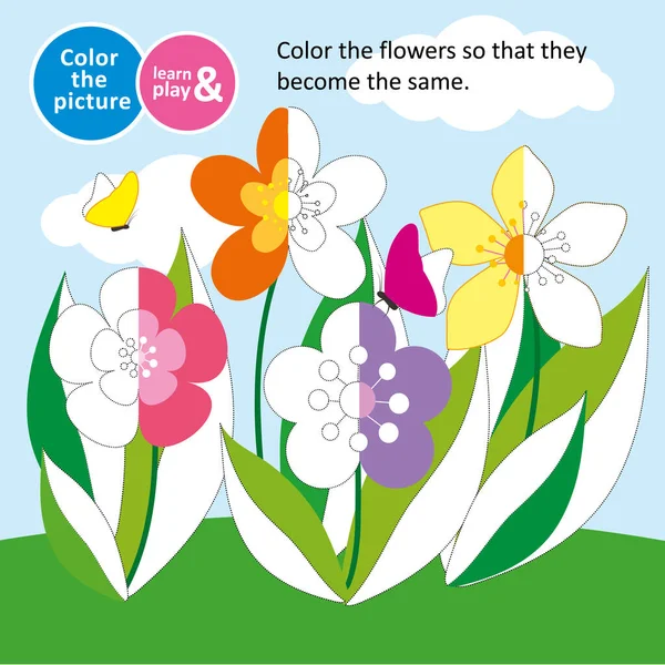 Květiny Louce Létě Hra Pro Malé Děti Vybarvěte Obraz Barvení — Stockový vektor