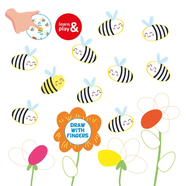 Kids Finger Desenho Papel Play Bee Picture Atividade Pintura Impressão — Vetor de Stock