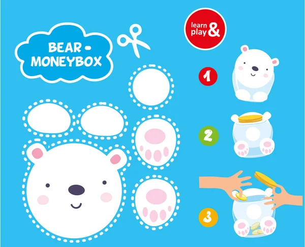 Cortar Pegamento Niños Juego Papel Para Hacer Moneybox Modelo Niño — Vector de stock